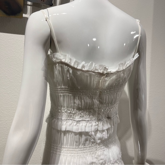 Commense Layered Ruffle Eyelet Long Dress Ruched Smocked Detail Slit Back - Picture 9 of 16